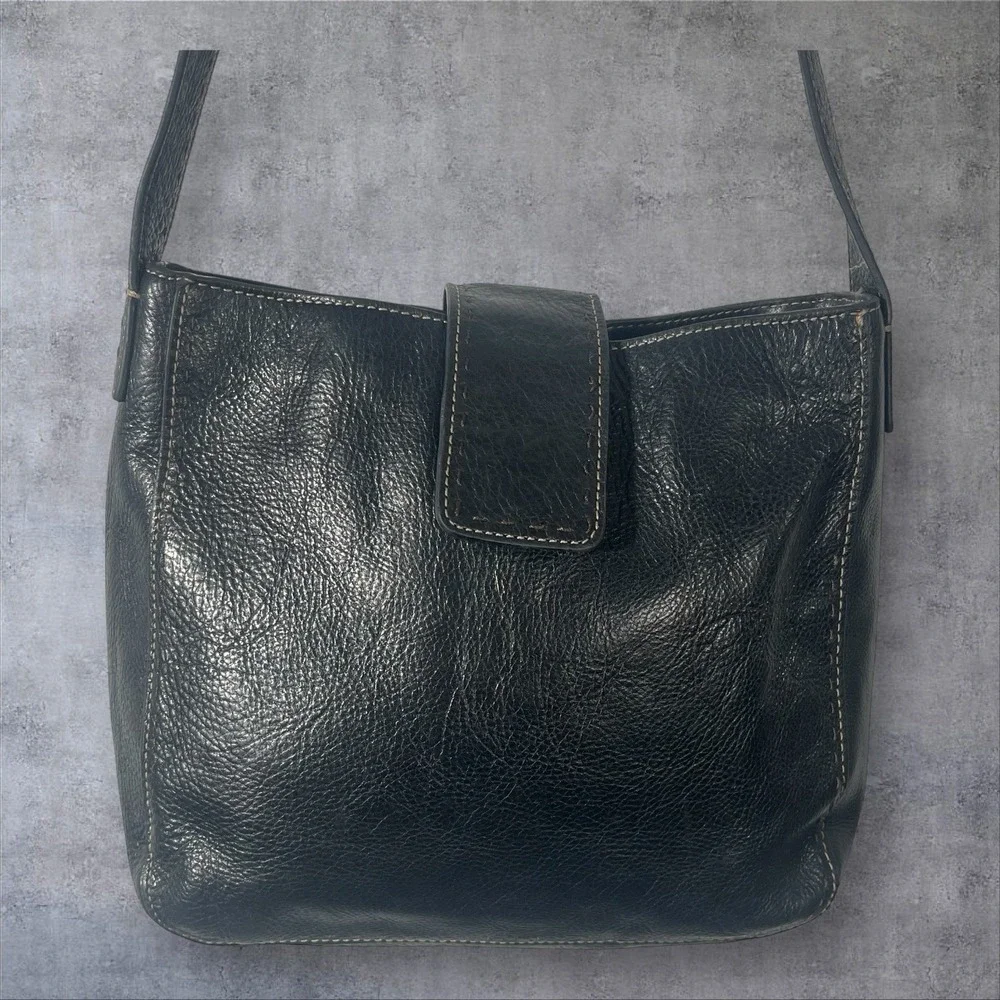 Vintage‎ Fossil Black Leather Hobo Shoulder Bag Purse Contrast Stitching